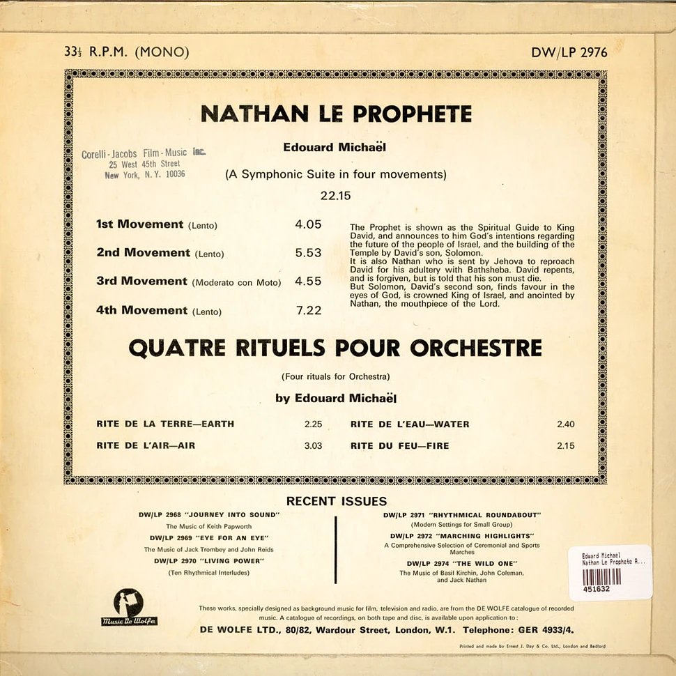 Edward Michael - Nathan Le Prophete And Quatre Rituels Pour Orchestre