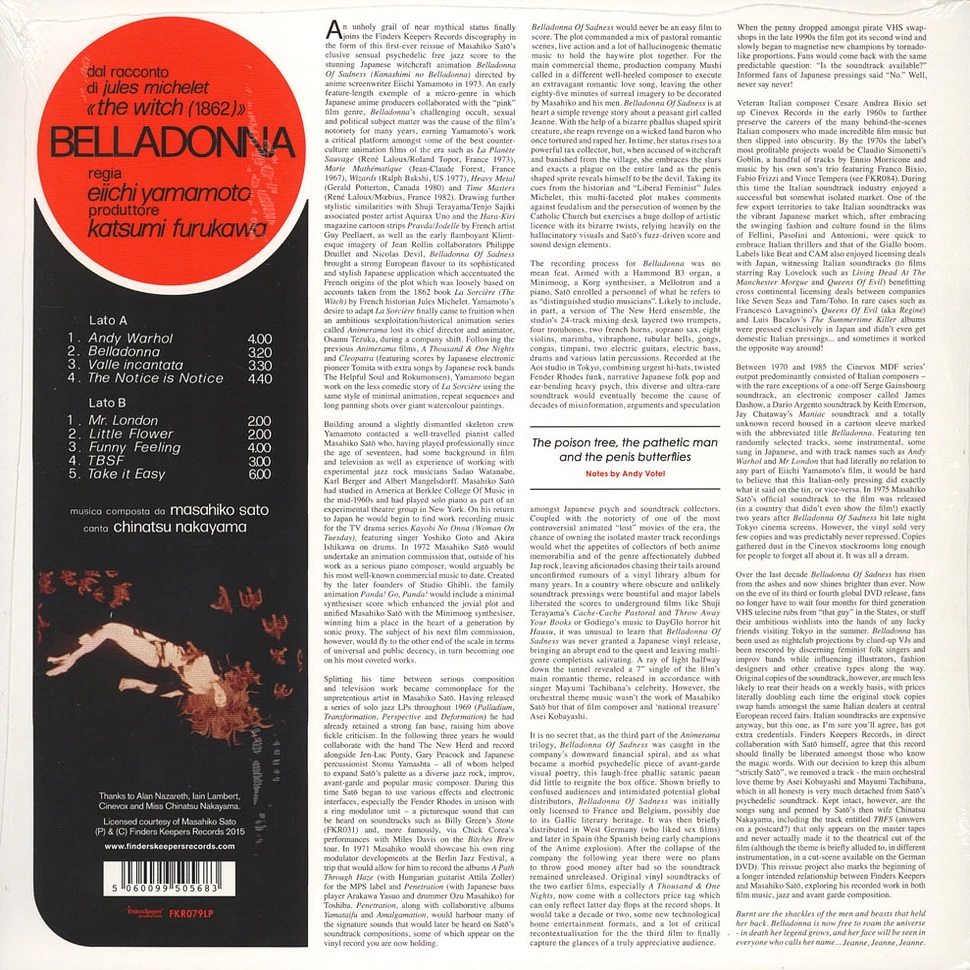 Masahiko Sato - OST Belladonna Black Vinyl Edition