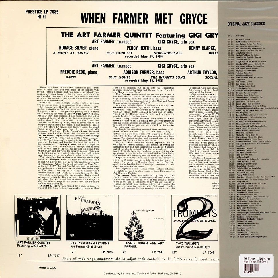 Art Farmer / Gigi Gryce - When Farmer Met Gryce