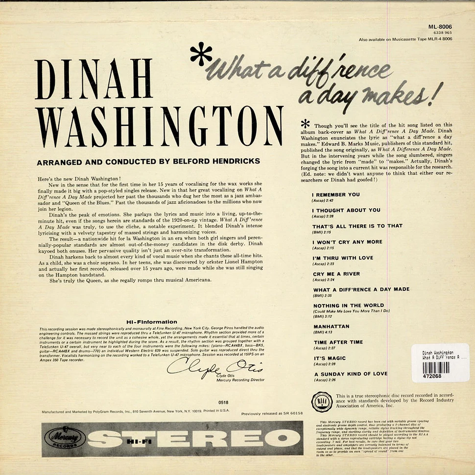 Dinah Washington - What A Diff'rence A Day Makes!