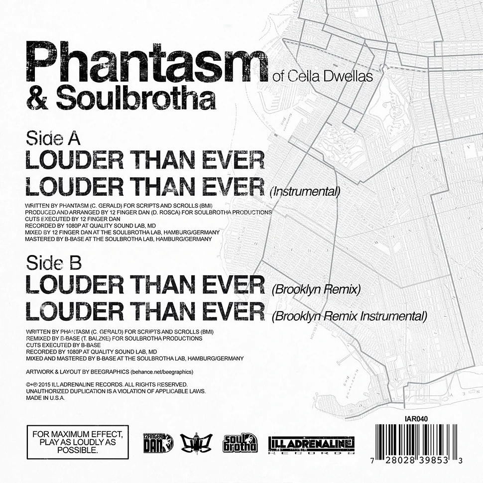 Phantasm (of Cella Dwellas) & Soulbrotha - Louder Than Ever / Louder Than Ever Brooklyn Remix Black Vinyl Edition