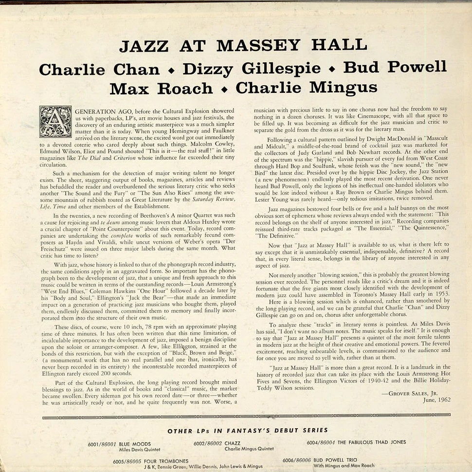 Charlie Chan • Dizzy Gillespie • Bud Powell • Max Roach • Charles Mingus - Jazz At Massey Hall