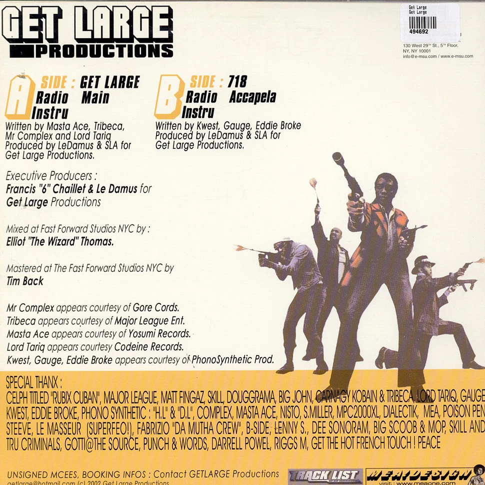 Get Large Starring: Tribeca , Mr. Complex, Masta Ace & Lord Tariq / Kwest Tha Madd Lad, Gauge & Eddie Brock - Get Large / 718