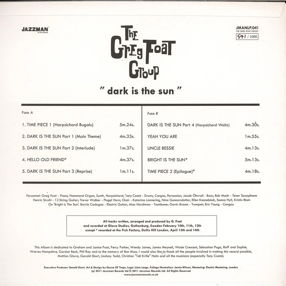 The Greg Foat Group - Dark Is The Sun
