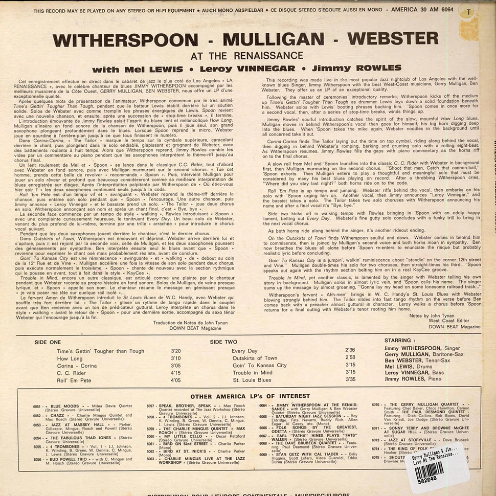 Gerry Mulligan & Jimmy Witherspoon & Ben Webster - Live At The Renaissance Of Los Angeles