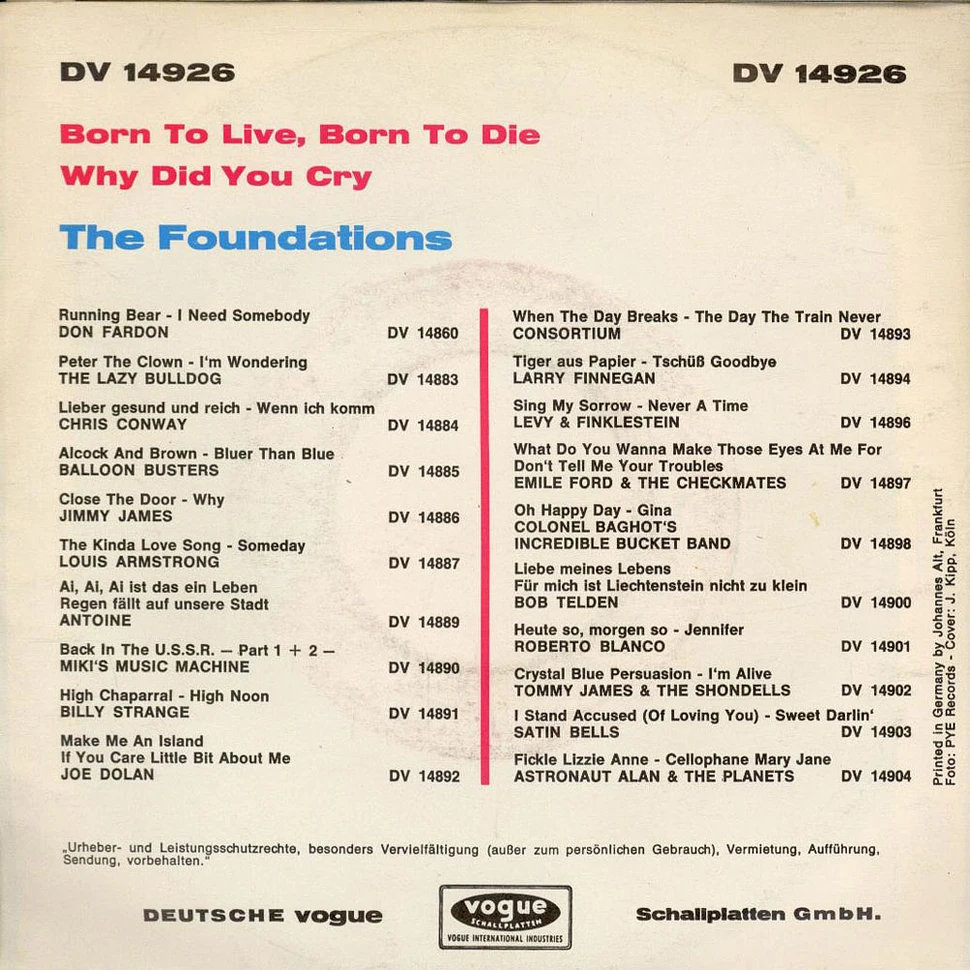 The Foundations - Born To Live, Born To Die / Why Did You Cry