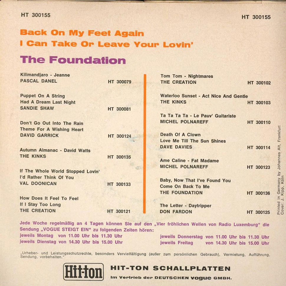 The Foundations - Back On My Feet Again / I Can Take Or Leave Your Loving