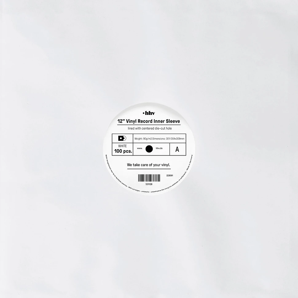 Record Inner Sleeve - 12" Vinyl LP Innenhüllen mit Eckschnitt (antistatisch) (Mittelloch) (Weiß)