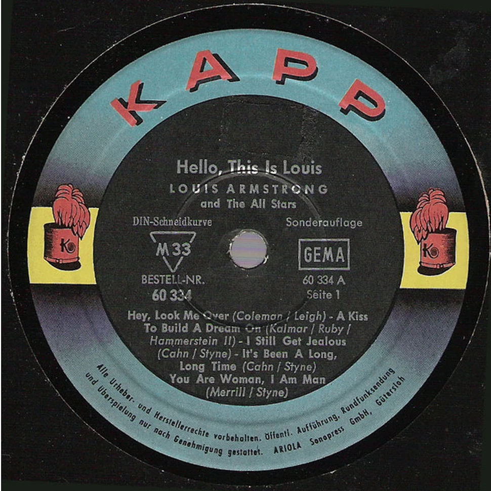 Louis Armstrong And His All-Stars - Hello, This Is Louis - Vinyl 10 - DE -  Original