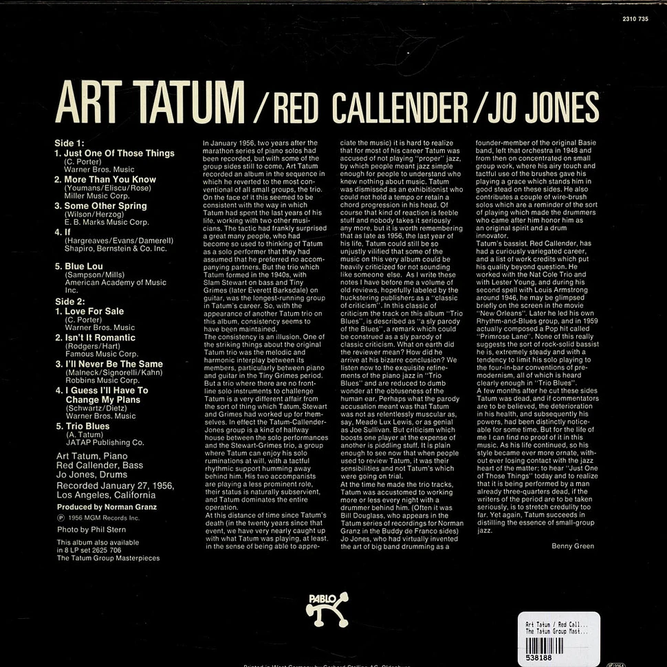 Art Tatum / Red Callender / Jo Jones - The Tatum Group Masterpieces