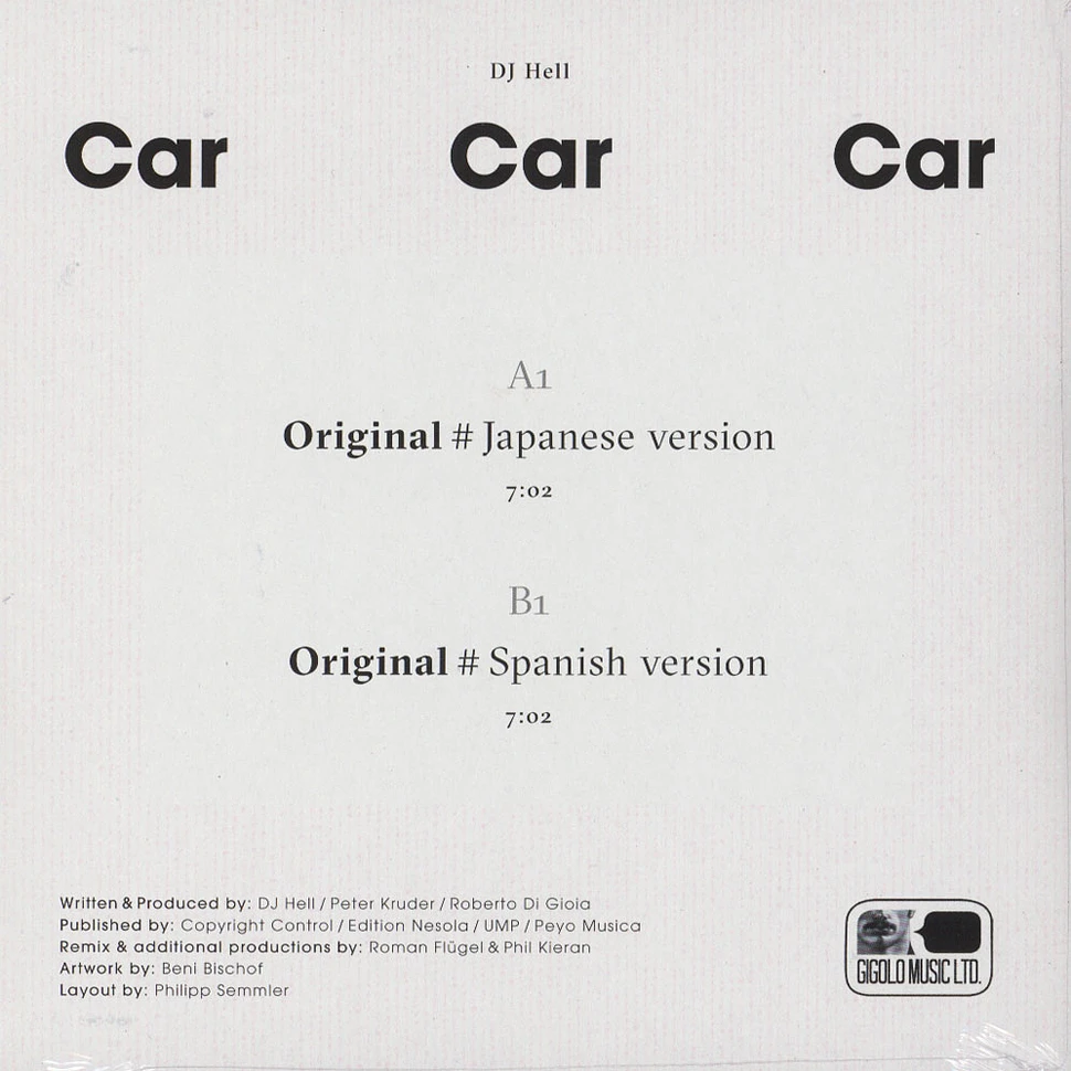 DJ Hell - Car Car Car Clear Vinyl Edition