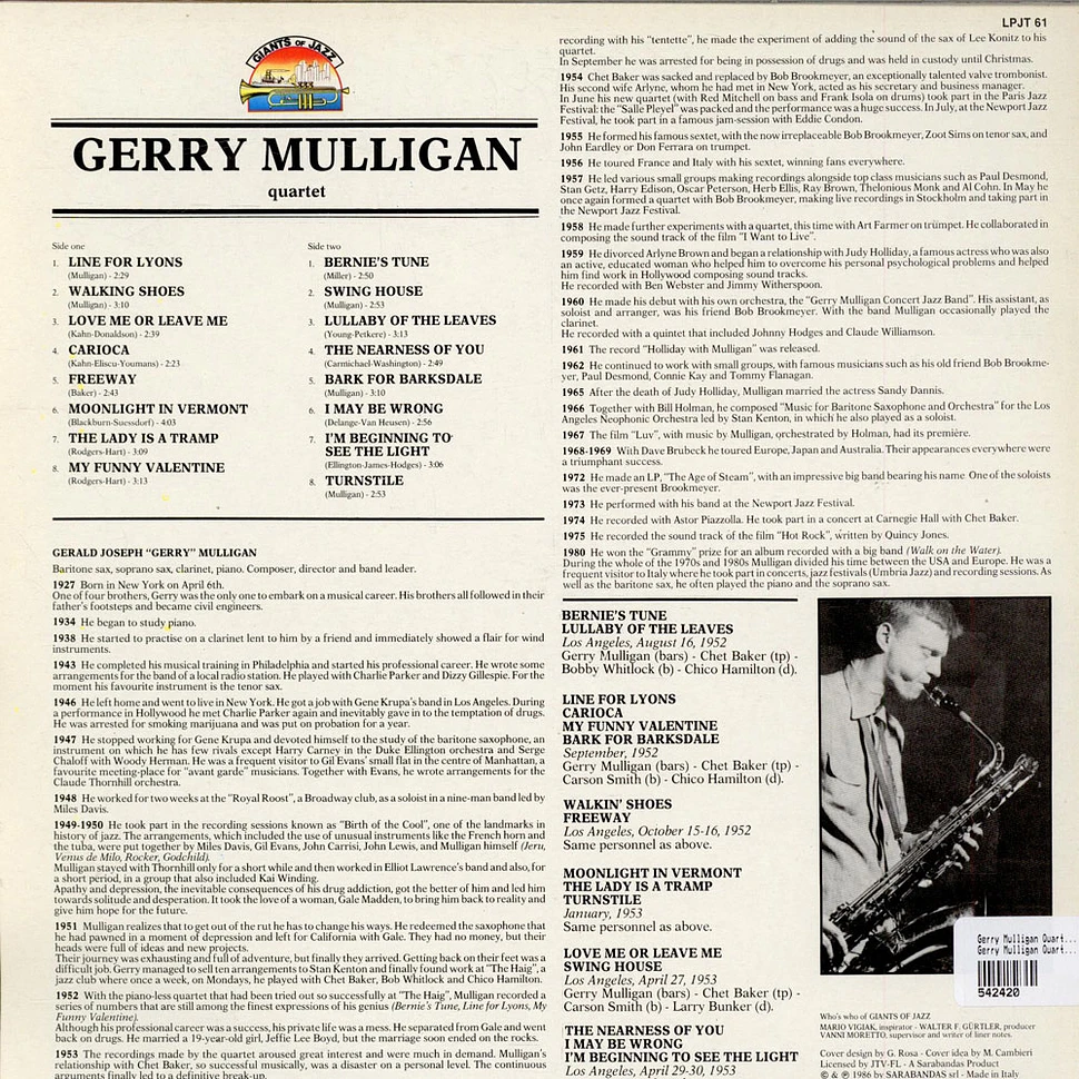 Gerry Mulligan Quartet With Chet Baker - Gerry Mulligan Quartet With Chet Baker