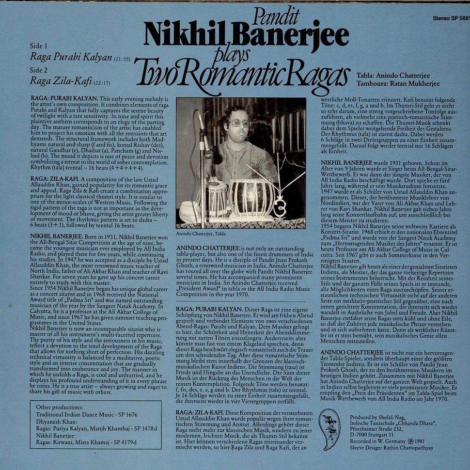 Nikhil Banerjee - Pandit Nikhil Banerjee Plays Two Romantic Ragas