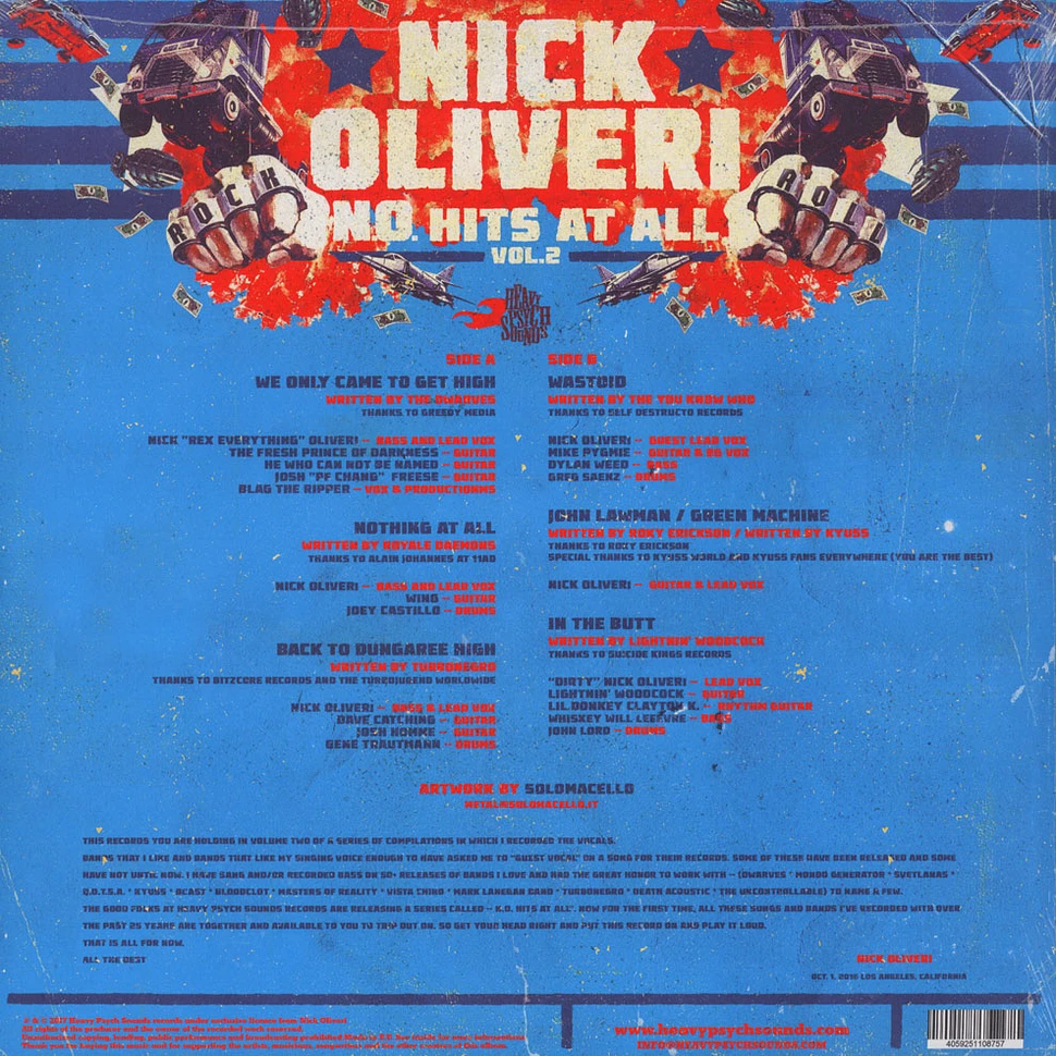 Nick Oliveri - N.O. Hits At All Volume 2 Black Vinyl Edition