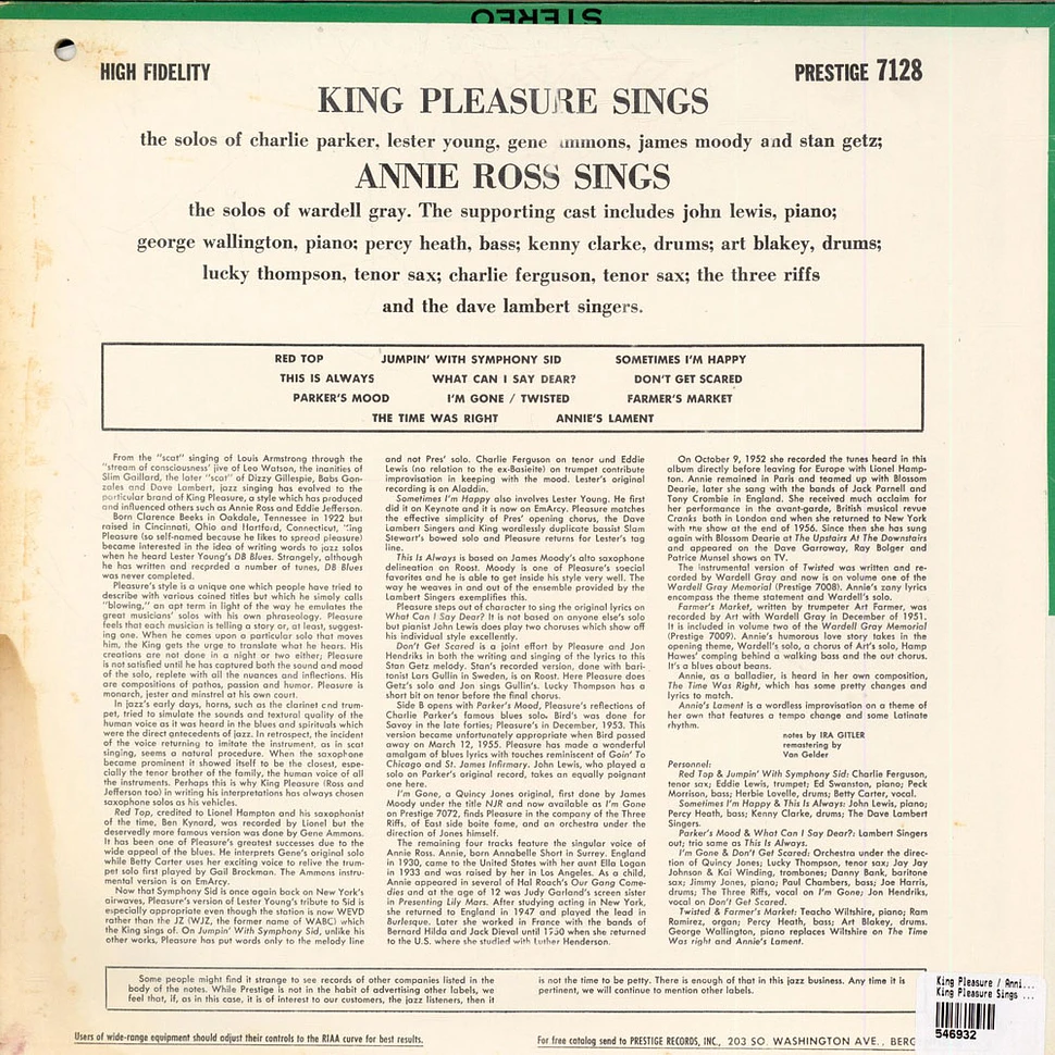 King Pleasure / Annie Ross - King Pleasure Sings / Annie Ross Sings