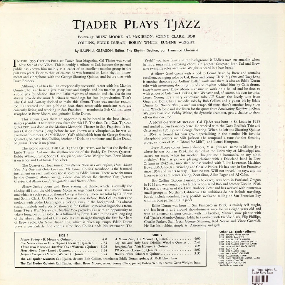 Cal Tjader Quintet And Quartet - Tjader Plays Tjazz