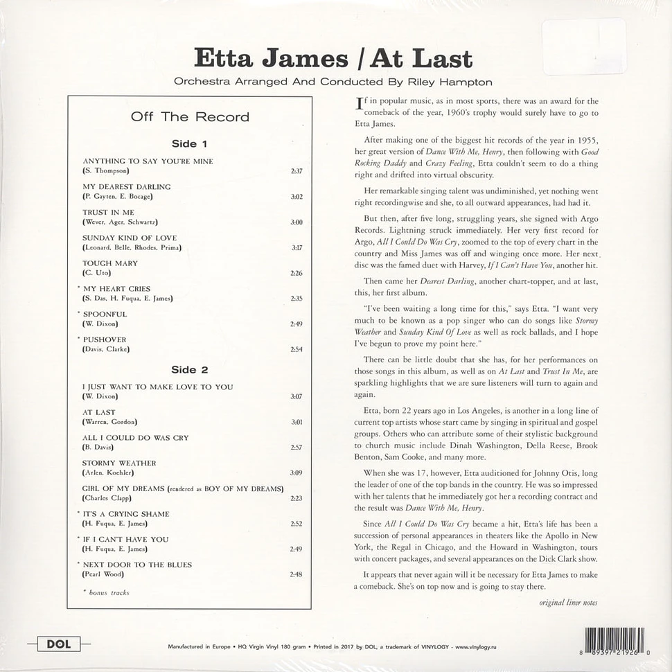 Etta James - At Last! Gatefold Sleeve Edition
