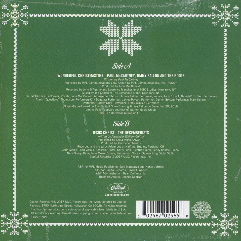 Paul McCartney & The Roots / The Decemberists - Holidays Rule Volume 2 Green Vinyl Edition