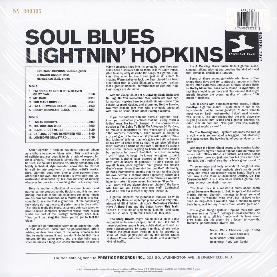 Lightin' Hopkins - Soul Blues 200g Vinyl Edition
