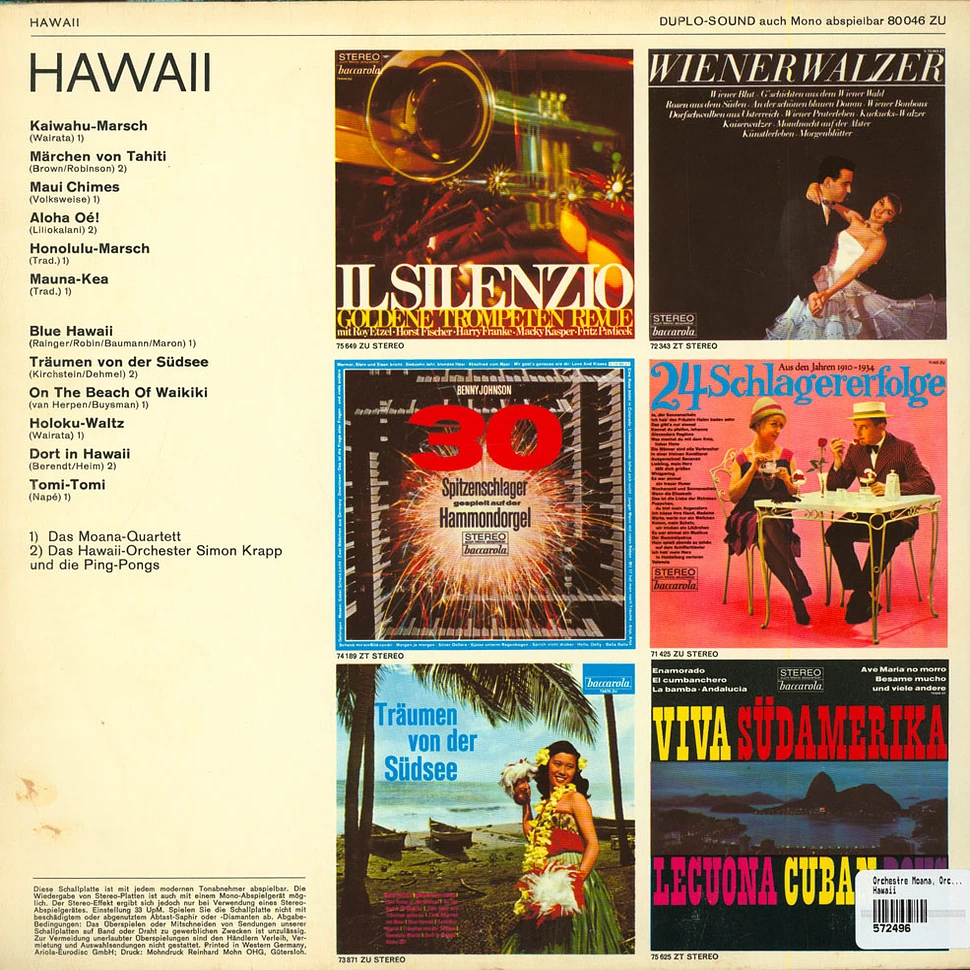 The Moana Quartet, Orchester Simon Krapp Und Die Ping-Pongs - Hawaii