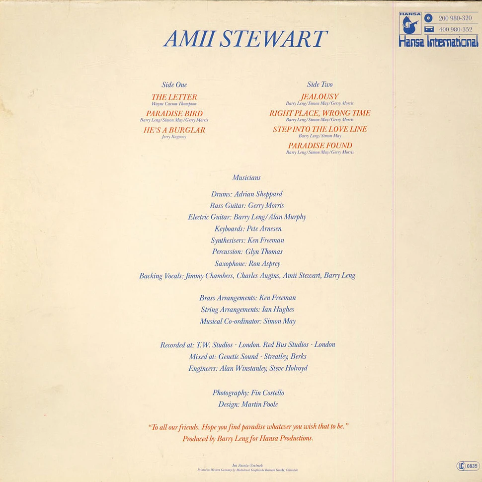 Amii Stewart - Paradise Bird