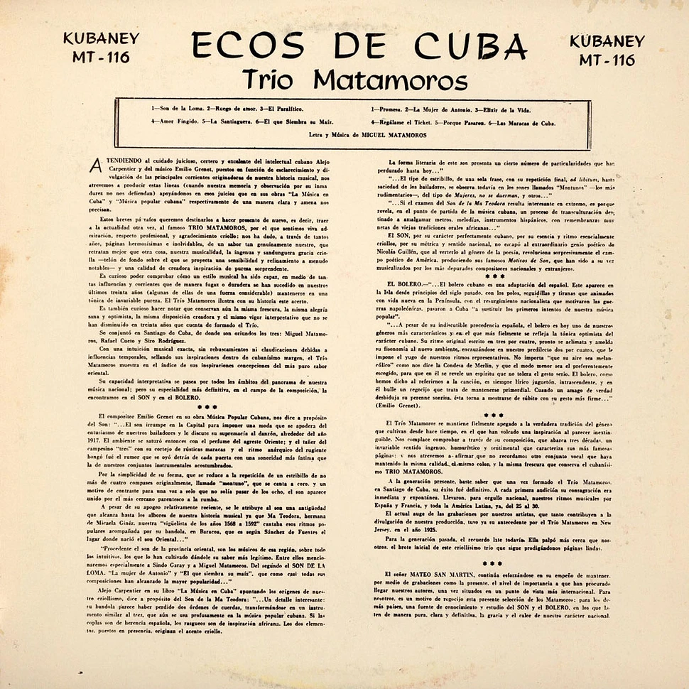 Trio Matamoros - Ecos De Cuba