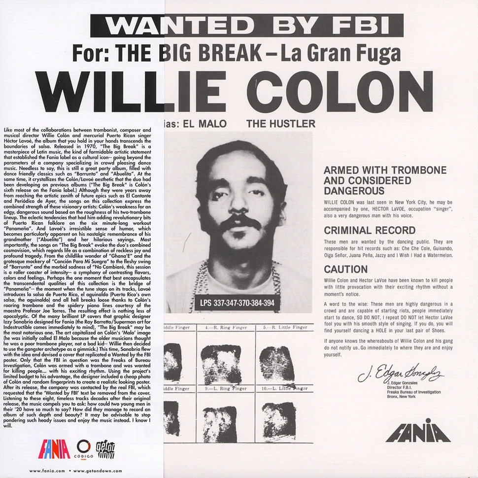 Willie Colón - Wanted By The FBI / The Big Break - La Gran Fuga