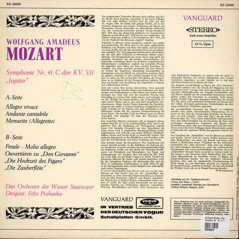 Wolfgang Amadeus Mozart, Orchester Der Wiener Staatsoper, Felix Prohaska - Symphony No. 41 In C Major "Jupiter" And Overtures To The Marriage Of Figaro, Don Giovanni, The Magic Flute