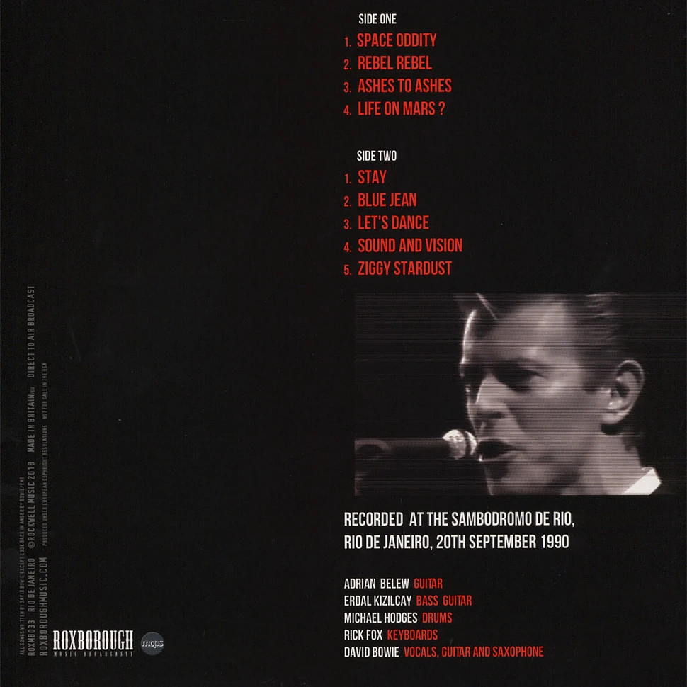 David Bowie - Rio De Janeiro Colored Vinyl Edition