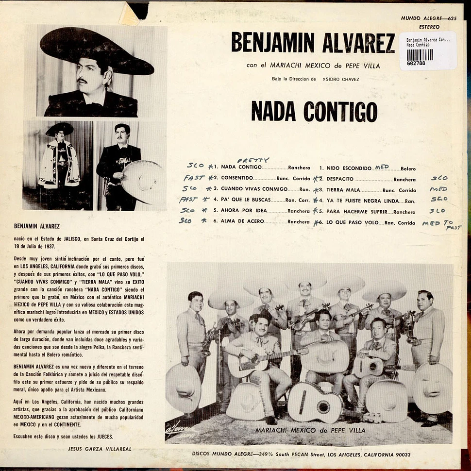 Benjamin Alvarez Con Mariachi México De Pepe Villa - Nada Contigo