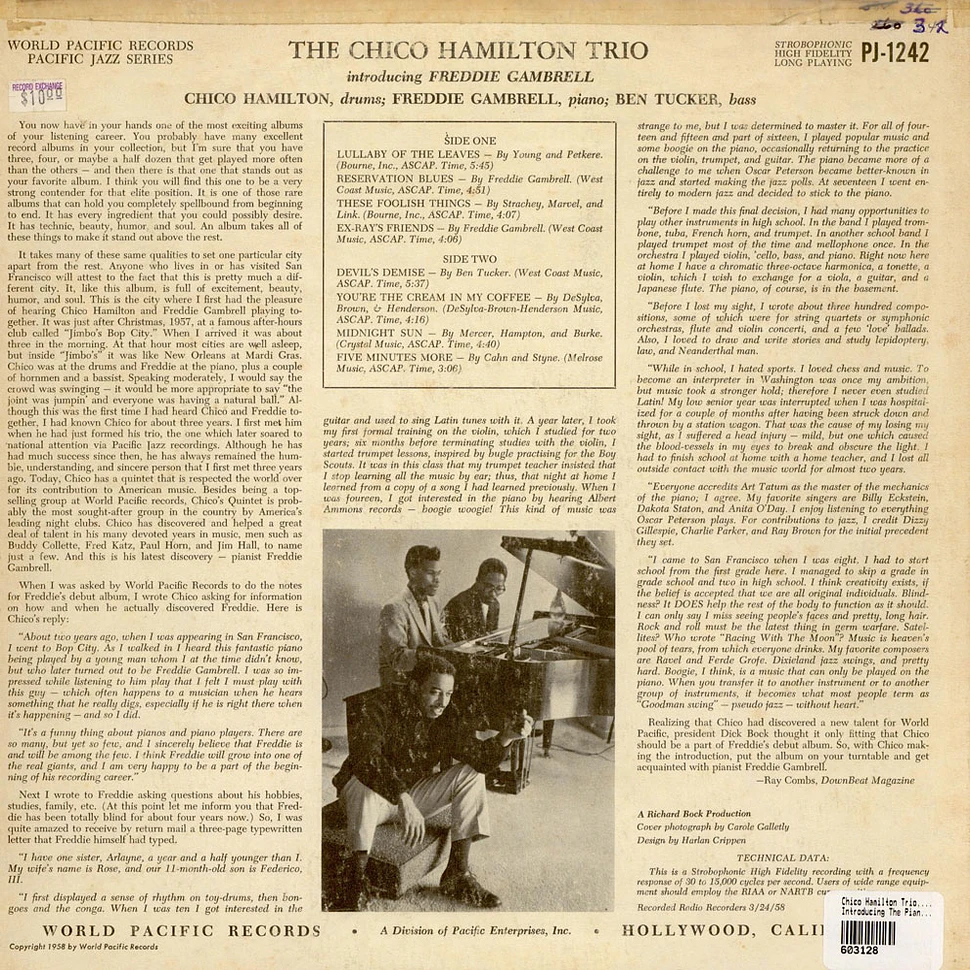 The Chico Hamilton Trio - Introducing The Piano Of Freddy Gambrell