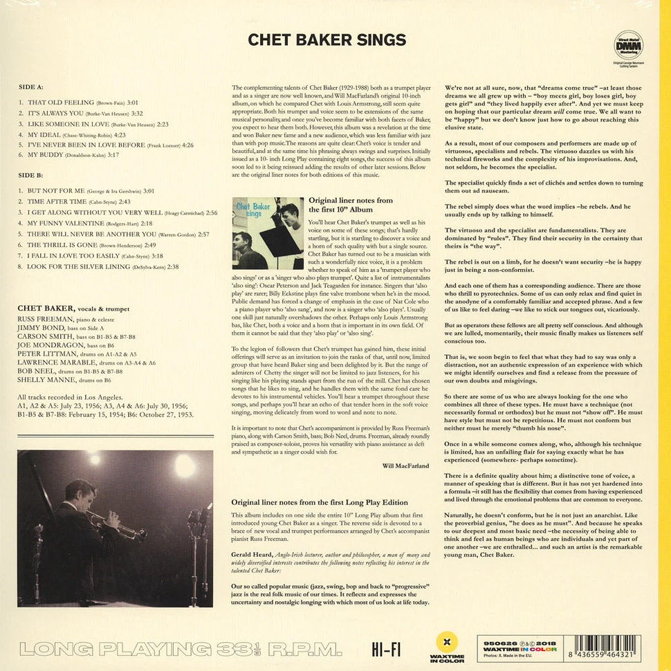 Chet Baker - Sings Yellow Vinyl Edition