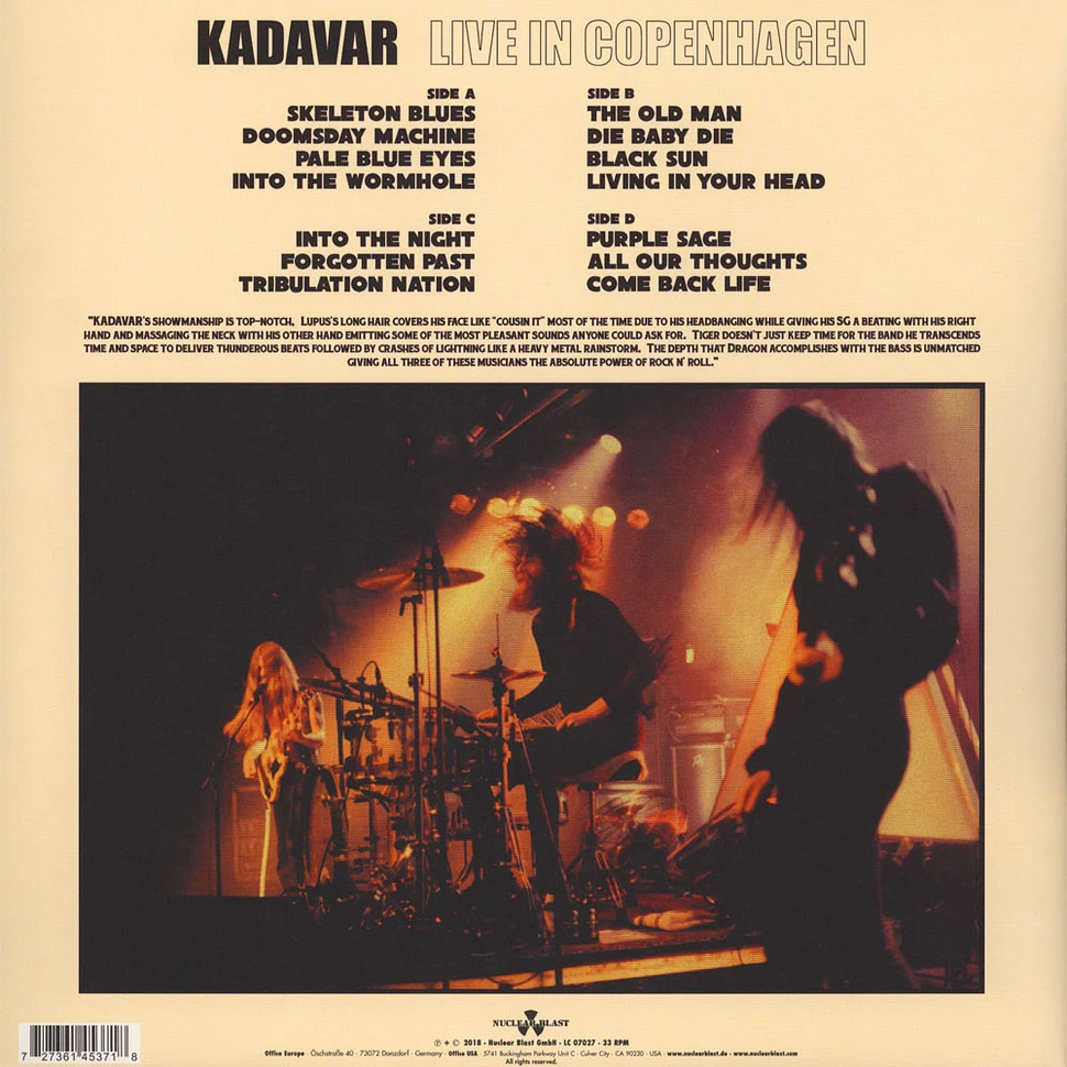 Kadavar - Live In Copenhagen Clear Vinyl Edition