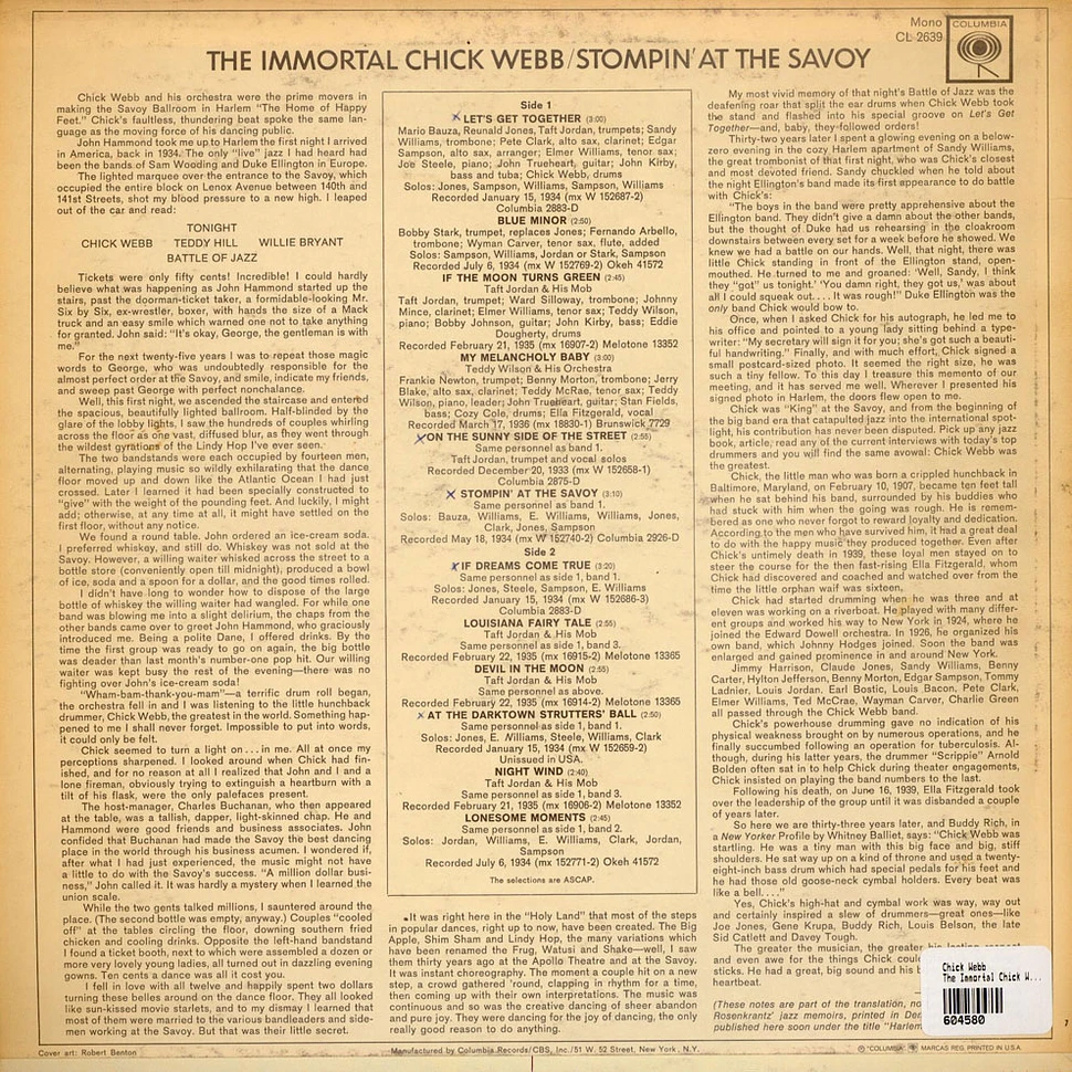 Chick Webb - The Immortal Chick Webb/Stompin' At The Savoy