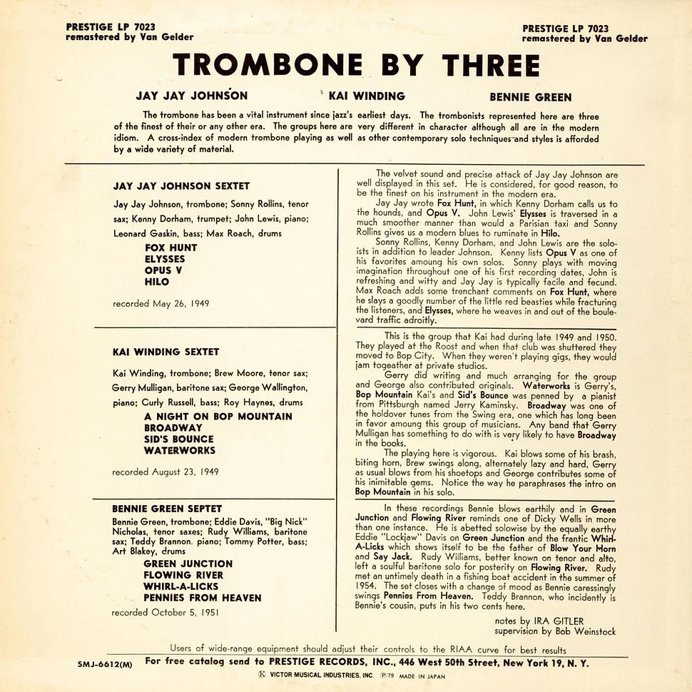 J.J. Johnson / Kai Winding / Bennie Green - Trombone By Three