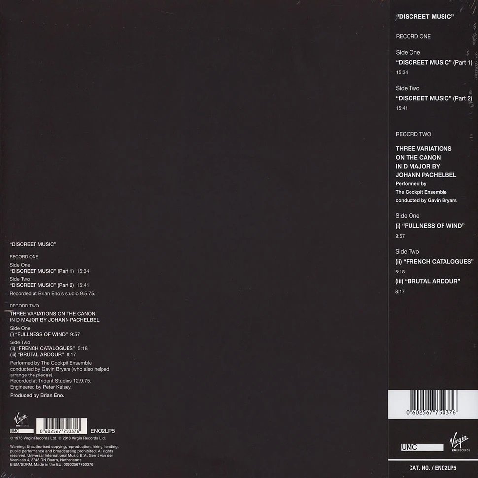 Brian Eno - Discreet Music Limited Half Speed Mastered Edition