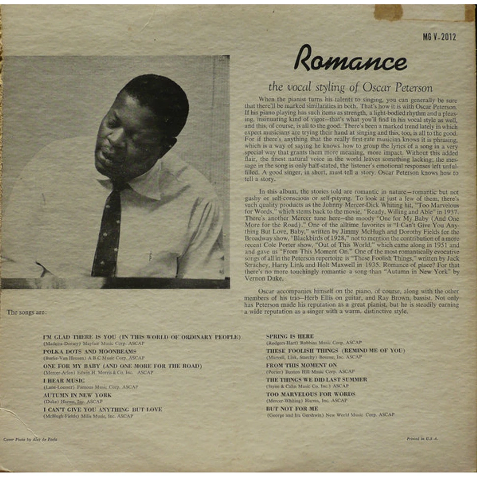 Oscar Peterson - Romance - The Vocal Styling Of Oscar Peterson