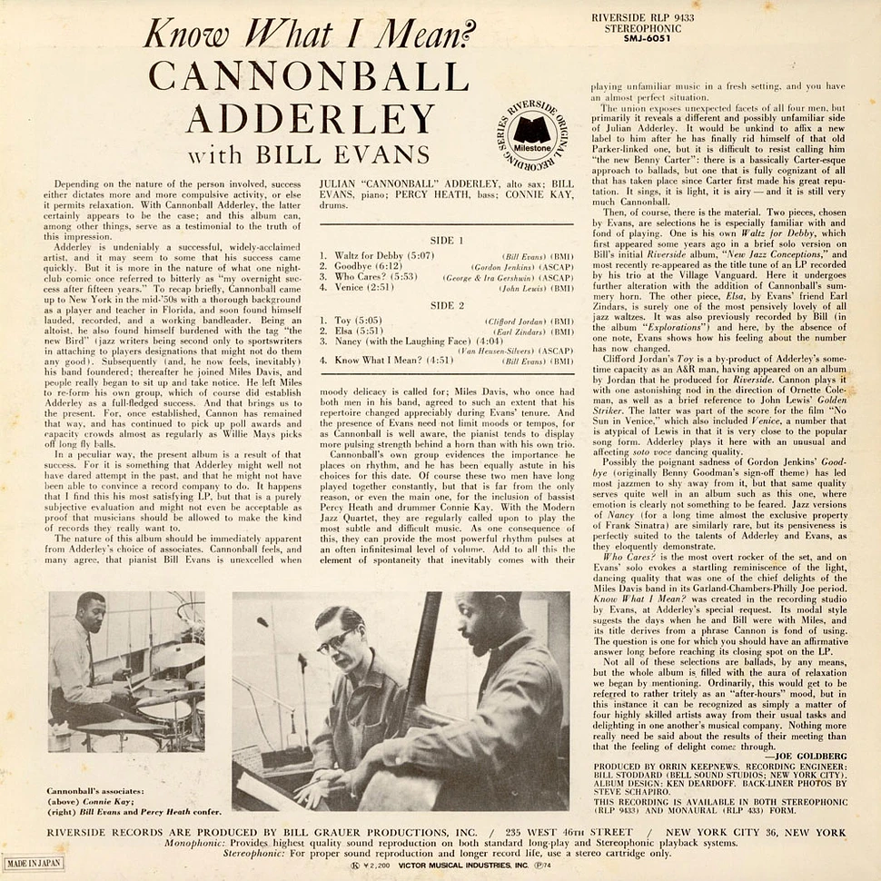 Cannonball Adderley With Bill Evans - Know What I Mean?