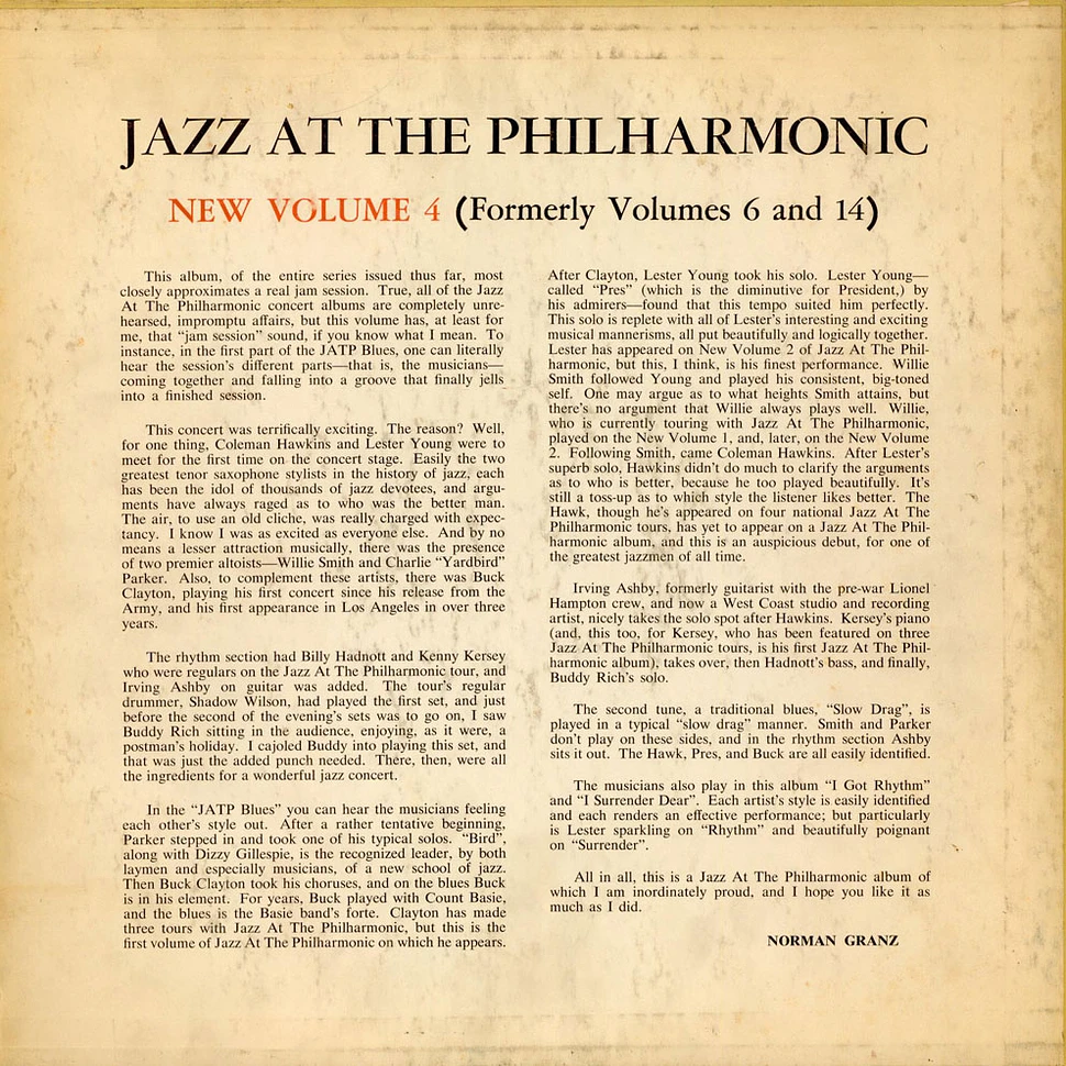 Jazz At The Philharmonic - Norman Granz' Jazz At The Philharmonic New Volume 4 (Formerly Vols. 6 And 14)