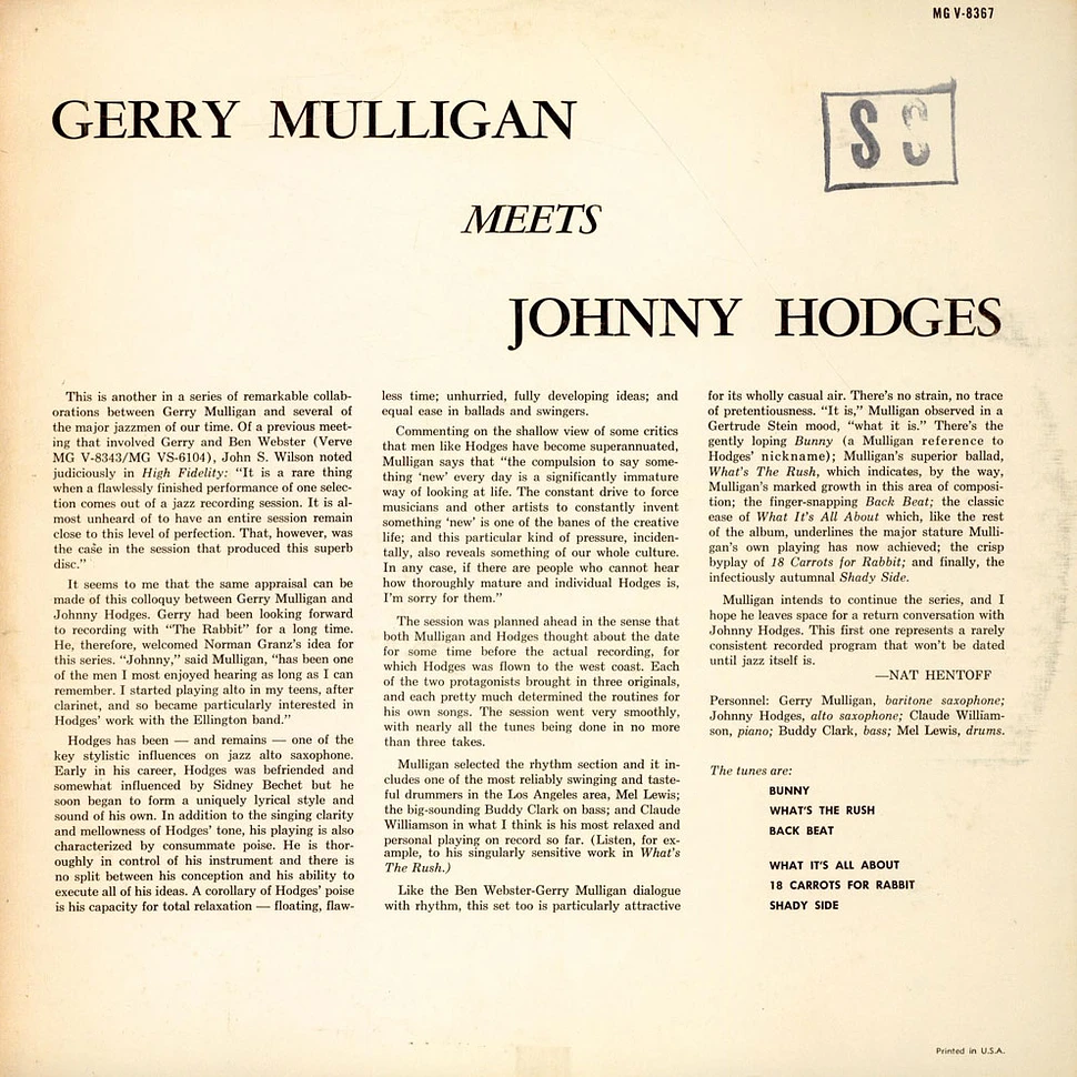 Gerry Mulligan & Johnny Hodges - Gerry Mulligan Meets Johnny Hodges
