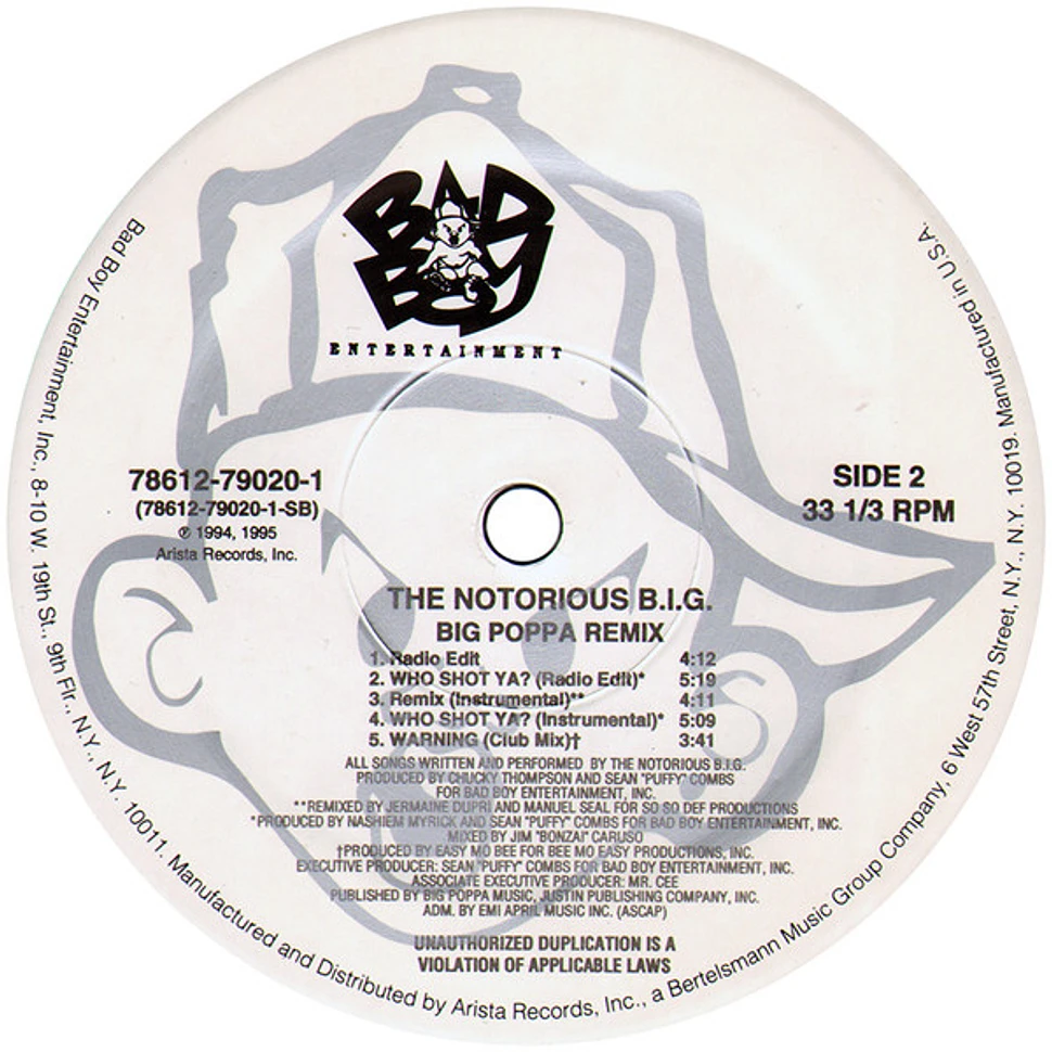 The Notorious B.I.G. Big Poppa (Remix) Vinyl 12" 1995 US