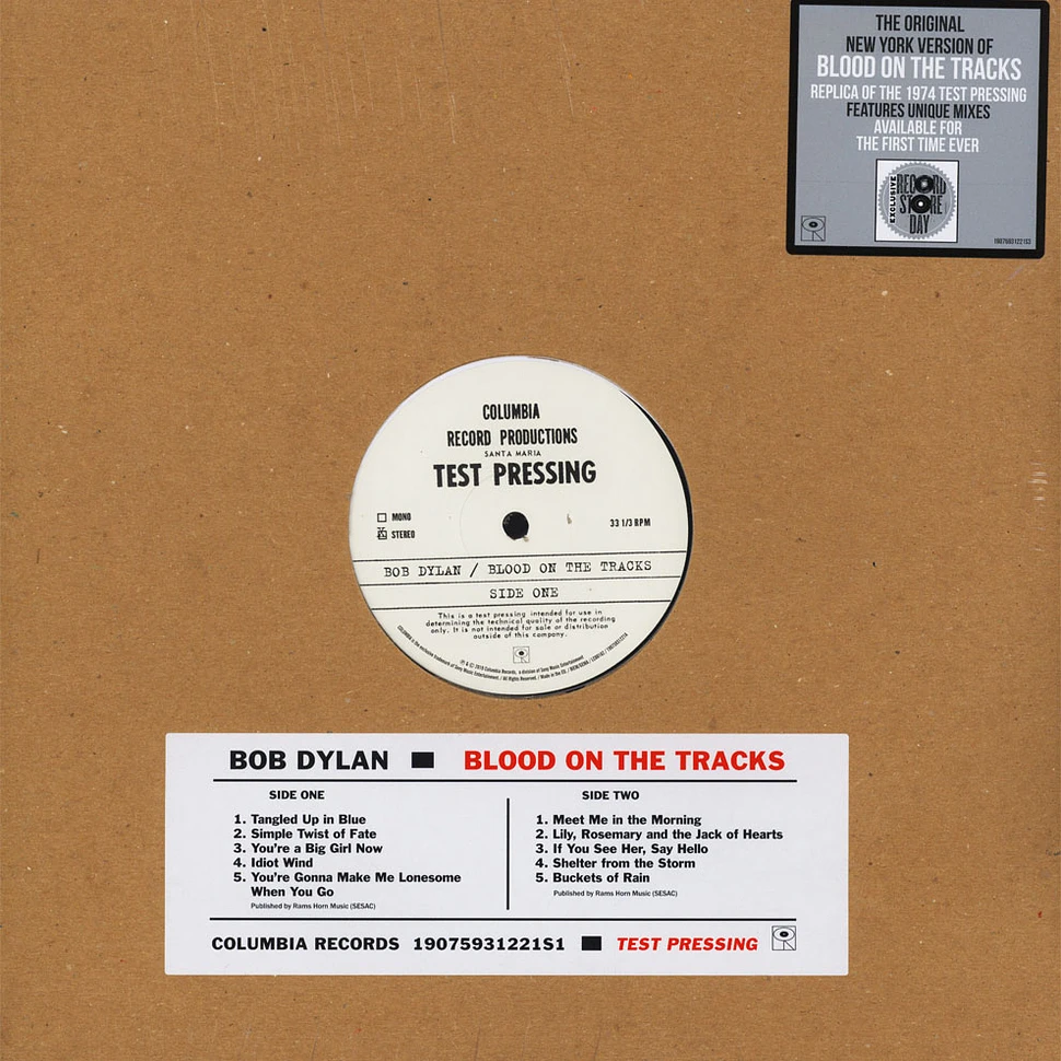 Bob Dylan - Blood On The Tracks - Original New York Test Pressing Record Store Day 2019 Edition