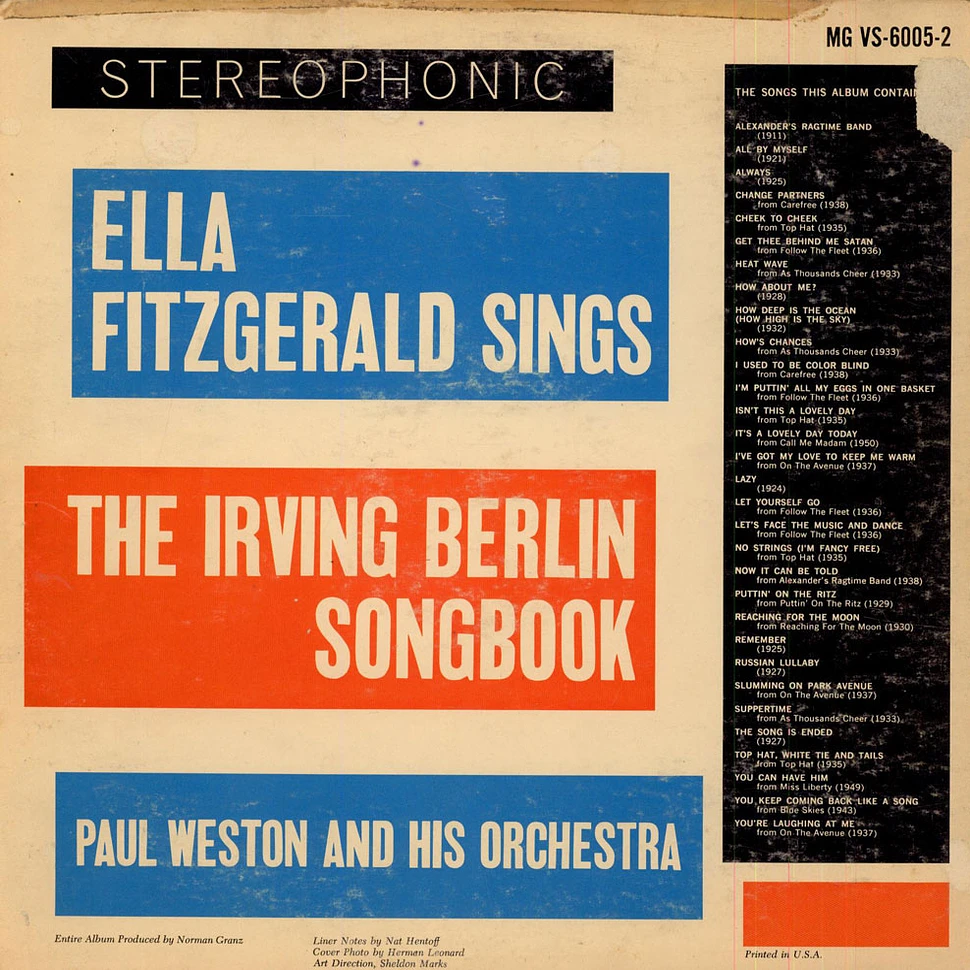 Ella Fitzgerald - Ella Fitzgerald Sings The Irving Berlin Songbook