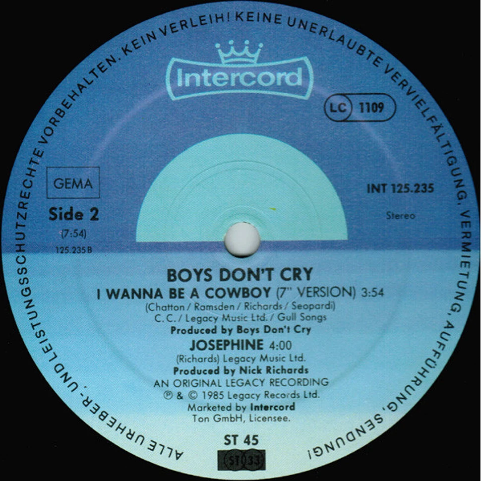 Boys Don't Cry - I Wanna Be A Cowboy