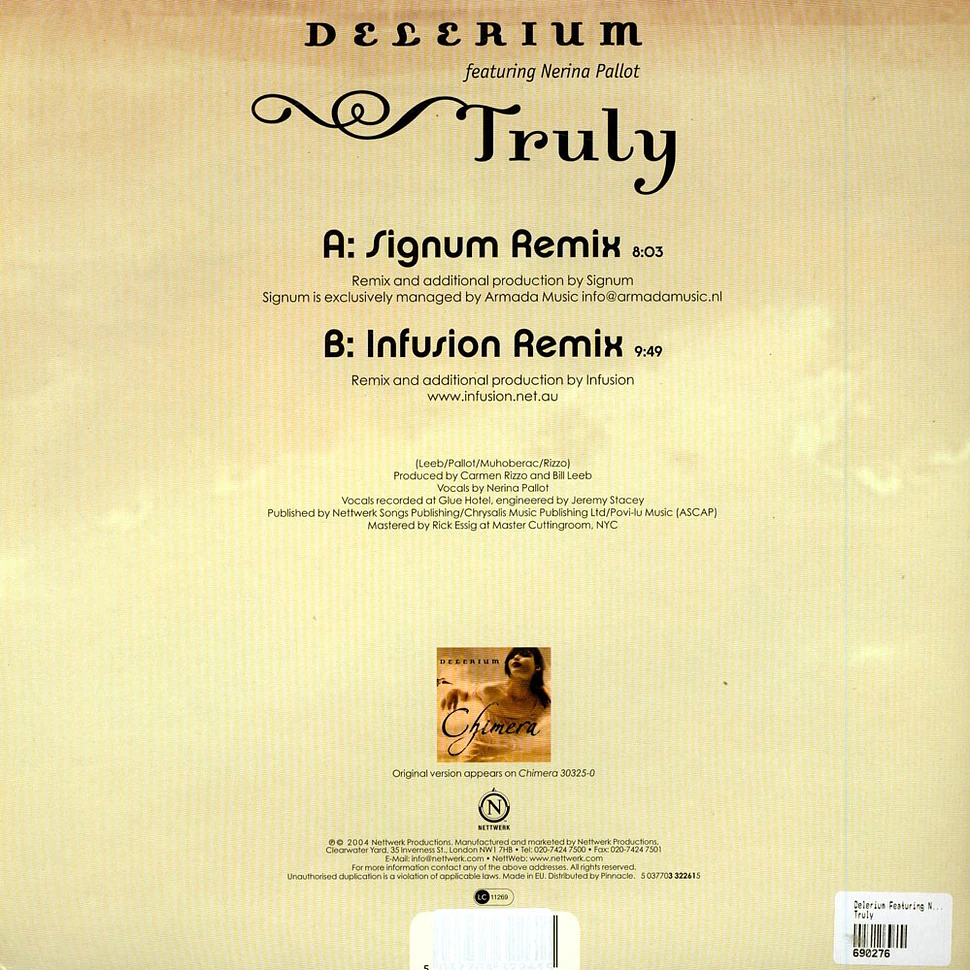 Delerium Featuring Nerina Pallot - Truly (Remixes By Signum & Infusion)