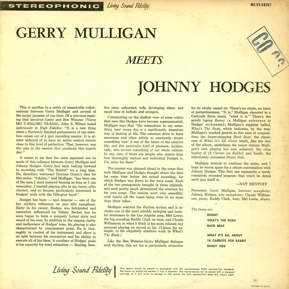 Gerry Mulligan & Johnny Hodges - Gerry Mulligan Meets Johnny Hodges