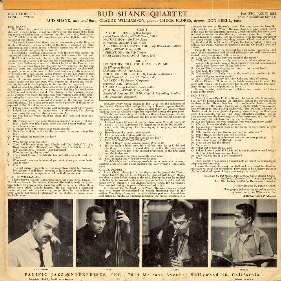 Bud Shank Quartet Featuring Claude Williamson - Bud Shank