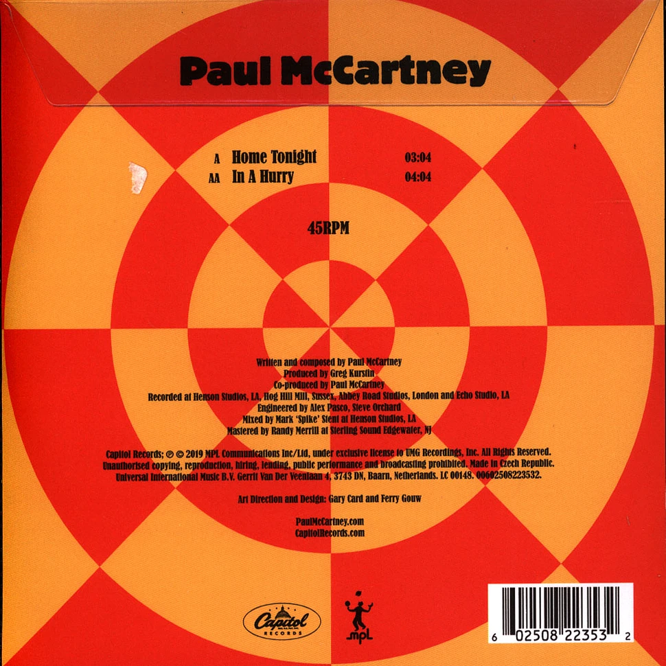 Paul McCartney - Home Tonight / In A Hurry Picture Disc Black Friday Record Store Day 2019 Edition