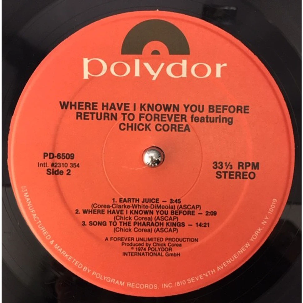 Return To Forever Featuring Chick Corea - Where Have I Known You Before