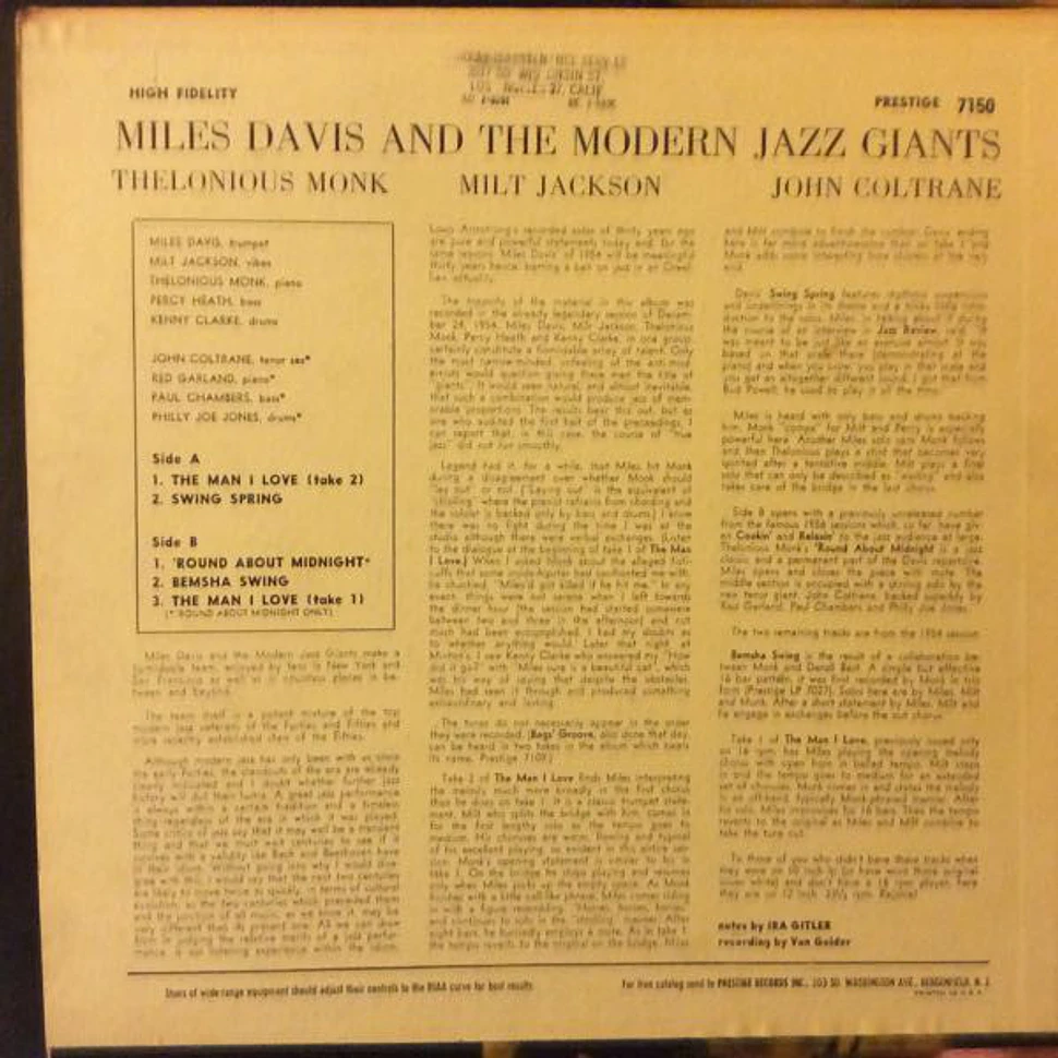 Miles Davis - Miles Davis And The Modern Jazz Giants